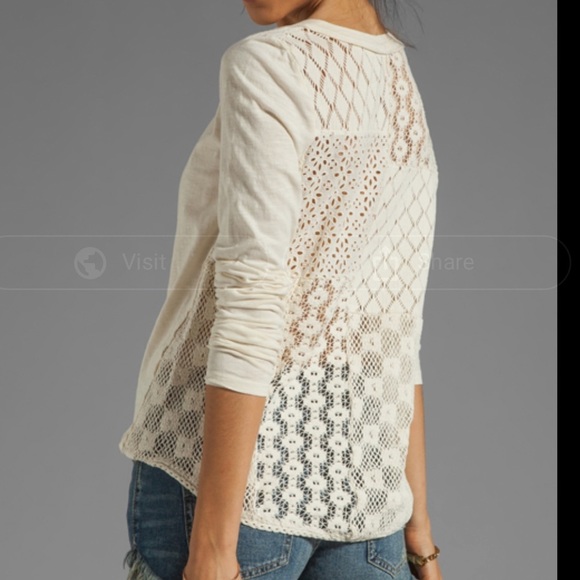 Free People patchwork Lacey back crochet ivory long sleeve top size small - Picture 3 of 8